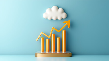 Poster - A visually appealing growth chart featuring orange ascending bars set on a golden base, with a fluffy cloud above, representing positive business performance and optimism