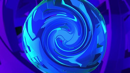 Poster - 3D Glass sphere. Abstract blue glowing reflective mirror spiral background. Blue sphere for sports video. 3D Rendering. Abstract animation 4K.