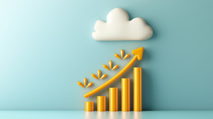 Poster - A minimalist design showcases a stylized cloud above a rising bar graph, representing data growth and analytics trends in a modern context, perfect for visual presentations
