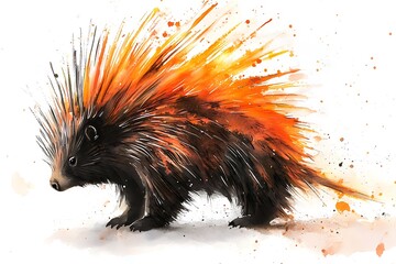 Poster - A vibrant illustration of a porcupine with fiery, colorful quills, showcasing artistic creativity and wildlife.