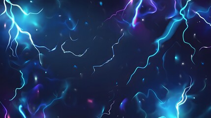 Poster - Abstract blue and purple lightning streaks against a dark background.