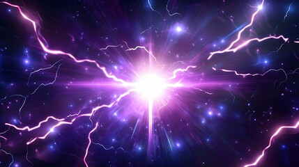 Poster - Abstract glowing pink and blue light streaks against a dark background.