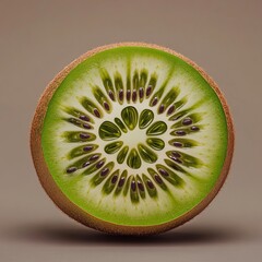 Poster - Close-up of a sliced kiwi fruit with a brown background.