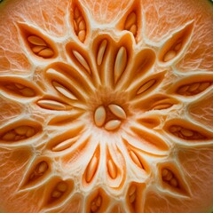 Poster - Close-up of a sliced melon with seeds.