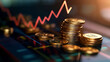 © Nicat - Interest rate growth, upward arrow, financial chart, gold coins increasing, tax percentage, 3D finance background, business loan, mortgage payment, salary, credit, banking, stock, currency graph.