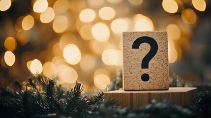 Aufkleber - Question mark block against a festive background with bokeh lights symbolizing holiday inquiries and curiosity.