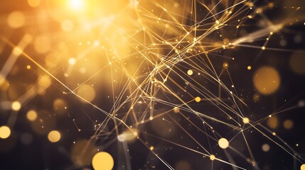 Poster - Abstract gold network background with bokeh lights.