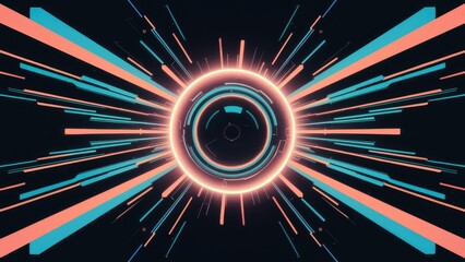 Poster -  Dynamic abstract shapes on a dark backdrop. Concept of retro-futurism and digital interface in a digitally generated composition.