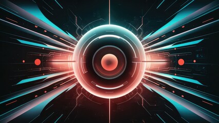Fototapete -  Dynamic abstract shapes on a dark backdrop. Concept of retro-futurism and digital interface in a digitally generated composition.