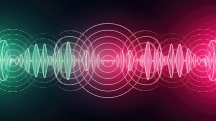 Poster - Dynamic green and pink sine waves oscillating horizontally, representing mathematical curves in science and technology.