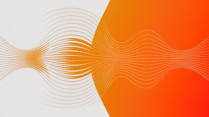 Poster - Dynamic sound wave graphic with curved lines on a white and orange gradient background.