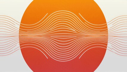 Poster - Dynamic sound wave graphic with curved lines on a white and orange gradient background.