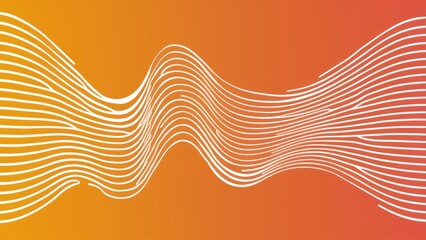 Poster - Dynamic sound wave graphic with curved lines on a white and orange gradient background.
