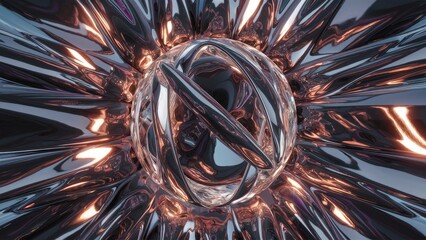 Poster -  Elegant Abstract Background with Crystal and Glass Reflections - Modern 3D Rendering with Chrome Refraction. High-Quality 3D Illustration.