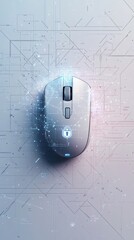Poster - High-tech computer mouse with a lock icon on a futuristic circuit board, symbolizing cybersecurity and secure data access. Concept of digital protection.