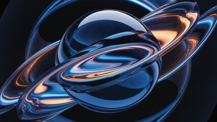 Poster - Elegant Modern Blue and Orange Crystal Sphere with Refraction and Reflection - High-Quality 3D Abstract Design Element