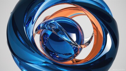 Poster - Elegant Modern Blue and Orange Crystal Sphere with Refraction and Reflection - High-Quality 3D Abstract Design Element
