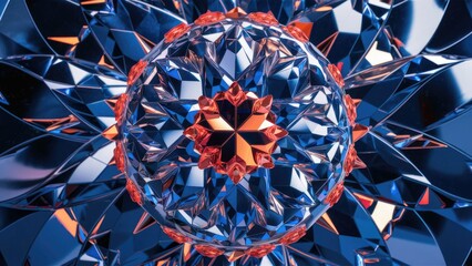 Poster - Elegant Modern Blue and Orange Crystal Sphere with Refraction and Reflection - High-Quality 3D Abstract Design Element