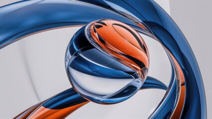 Poster - Elegant Modern Blue and Orange Crystal Sphere with Refraction and Reflection - High-Quality 3D Abstract Design Element