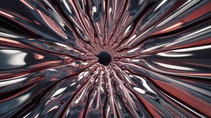 Poster - Elegant Organic Chrome Reflection with Liquid Geometry - Contemporary 3D Abstract Background - High-Quality Illustration