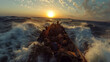 © whoopwhoops - epic journey of refugee ship, sailing in harsh sea ocean