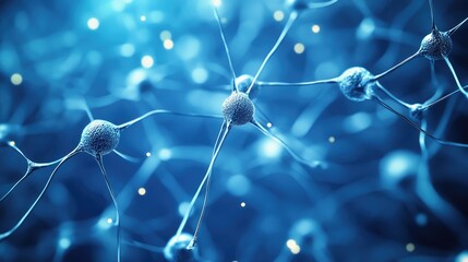 Poster - Abstract representation of neural connections against a blue backdrop Technological design element related to artificial intelligence and big data featuring ample copy space