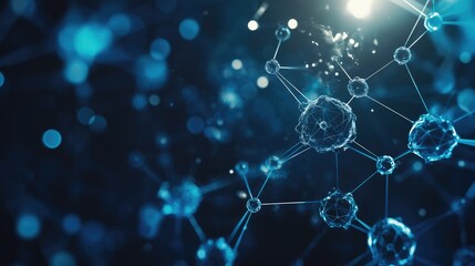  - 3D rendering of a molecule and communication background featuring lines and spheres suitable for brochure or web banner design in medical technology chemistry and science contexts