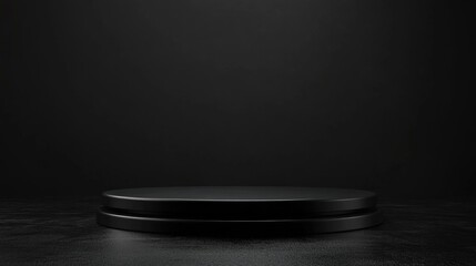 Poster - Black podium stand on a dark backdrop Realistic dark platform created in 3D rendering