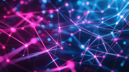 Poster - Abstract geometric neon background in 3D render showcasing future network technology concepts with dynamic glowing lines in a dark setting Ideal for modern wallpaper use