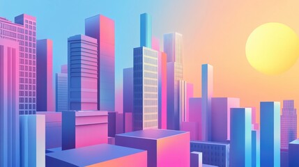 Poster - Abstract geometric urban landscape concept art featuring modern structures and buildings creating a unique atmospheric background illustration