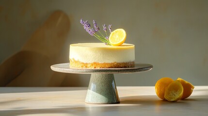 A classic cheesecake with a twist, adorned with fresh lavender and lemon slices. This delightful dessert embodies the essence of spring, with its light and airy texture and refreshing flavors. The vib