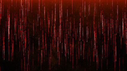 Poster - Binary code with numbers moving on the screen. Digital age. Binary algorithm, data code, decryption and encoding. Matrix background of numbers. 3D rendering.