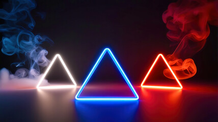 Wall Mural - Empty neon triangle mockup