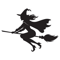 Wall Mural - Mythical characters for Halloween, Silhouette witch flies on a magic broomstick