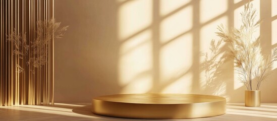 Poster - 3D rendering of a minimalist background for cream cosmetic products featuring a contemporary gold podium