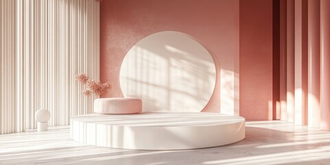 Aufkleber - 3D rendering of a podium with abstract geometric shapes