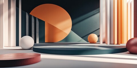 Aufkleber - 3D rendering of a podium with abstract geometric shapes