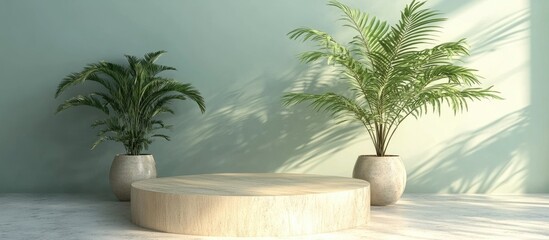 Aufkleber - 3D rendering of a podium with a plant for product display background