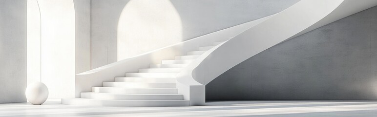 Poster - 3D Render White circular pedestal and staircase for showcasing premium items