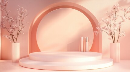 Aufkleber - 3D rendering mockup of a fashion stage podium design background for cosmetic product display