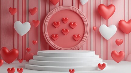 Aufkleber - 3D rendering of a podium adorned with heart shapes