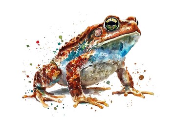 Wall Mural - A colorful watercolor illustration of a frog, showcasing its vibrant features and artistic splashes.