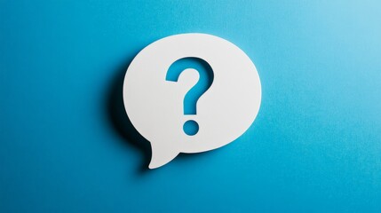 Poster - Speech bubble with a question mark on a blue background symbolizing inquiry and communication.