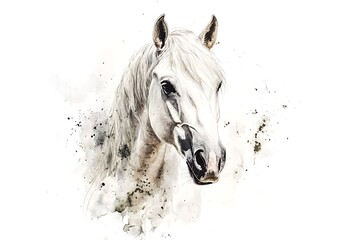 Wall Mural - A detailed watercolor illustration of a majestic white horse, showcasing its beauty and grace.