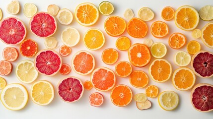 Wall Mural - Assortment of Citrus Fruit Slices on White Background