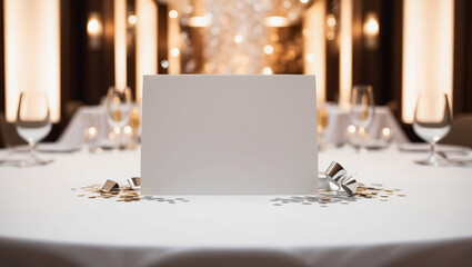 Blank name card on the table at the Christmas banquet.