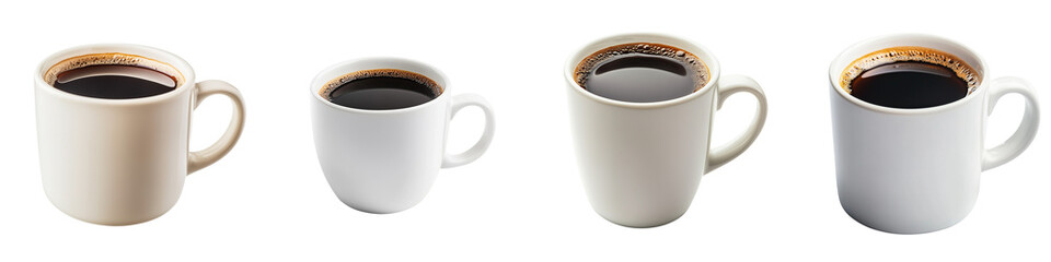 set of Freshly brewed coffee in a white mug, isolated Freshly Brewed Coffee Showcased in a Clean White Mug, on a transparent backgrounds