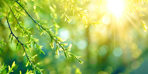 Poster - A sunny day on a lake with a weeping willow