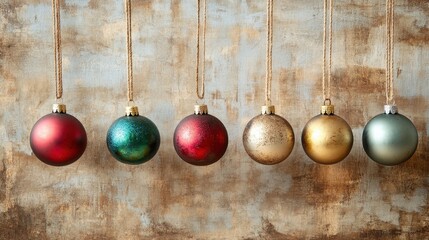 handmade christmas ornaments, classic christmas ornaments on jute strings against a craft paper backdrop add a vintage touch to rustic holiday decor