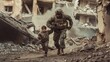© Mr Muslich - Soldier Evacuating a Child from a War-Torn City